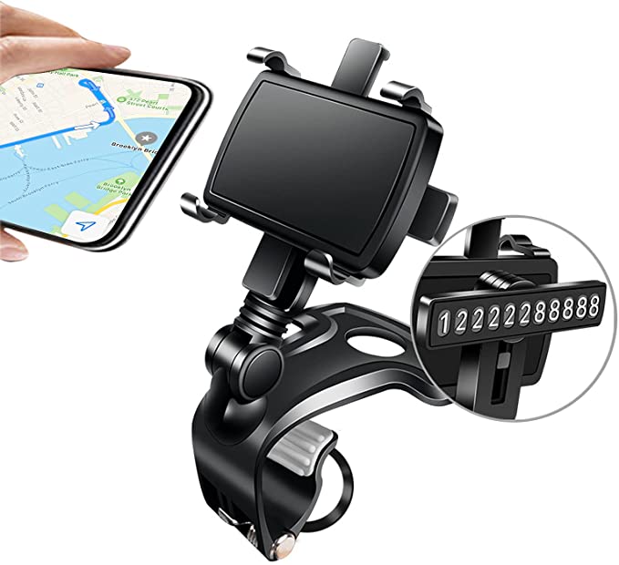 Car Phone Mount Compatible with iPhone, Samsung, Android 3 to 7 inch Smartphones Car Phone Mount 360 Degree Rotation Universal Dashboard Car Phone Holder, Adjustable Spring Clip