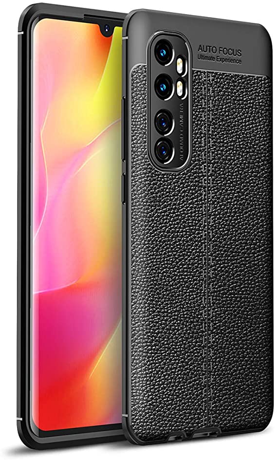 Xiaomi Mi Note 10 Lite, Shockproof Original Leather Pattern Back Case Cover Carbon Fiber From CompuMisr - Black