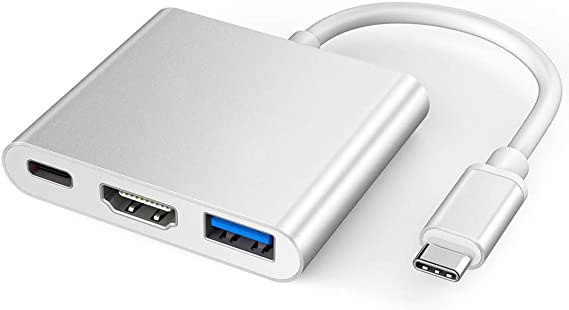 USB C to HDMI Adapter, XVZ USB Type-c 3 in 1 Multiport Hub adaptor with USB 3.0,Charging Port,4K HDMI Digital Converter Compatible for Nintendo Switch Laptop Phone MacBook Pad(Silver)