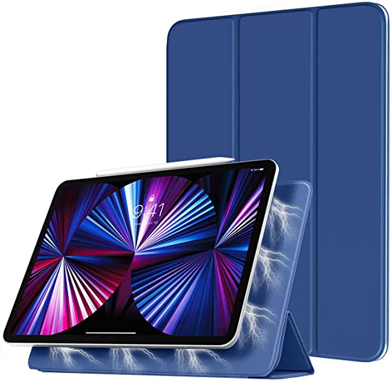 TiMOVO Case for New iPad Pro 11 inch 2021 (3rd Gen), [Support 2nd Gen APPLE Pencil Charging] Strong Magnetic Trifold Stand Case & Auto Wake/Sleep fit iPad Pro 11" 2021 - Navy Blue