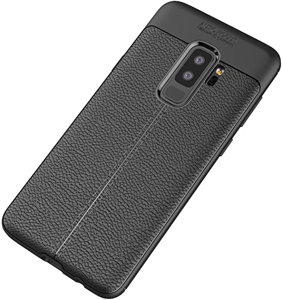 Samsung Galaxy S9 Plus, Shockproof Original Leather Pattern Back Case Cover Carbon Fiber From CompuMisr - Black