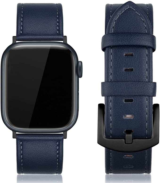 EDIMENS Leather Bands Compatible with Apple Watch 45mm 42mm 44mm Band Men Women, Vintage Genuine Leather Wristband Replacement Band Compatible for Apple Watch iwatch Series 7 6 5 4 3 2 1, SE Sports