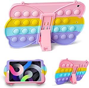 Pop Case for iPad 10.2 Inch with Kickstand,2020 iPad 8th Generation Case,2019 iPad 7th 2021 iPad 9th Gen Case,Bubbles Bow-knot Butterfly iPad Protective Cover for Girls Women Kids Stress Reliever Gift
