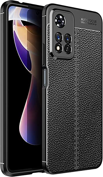 Xiaomi Poco X4 NFC, Shockproof Original Leather Pattern Back Case Cover Carbon Fiber - premium quality cover From GrabMobily - Black