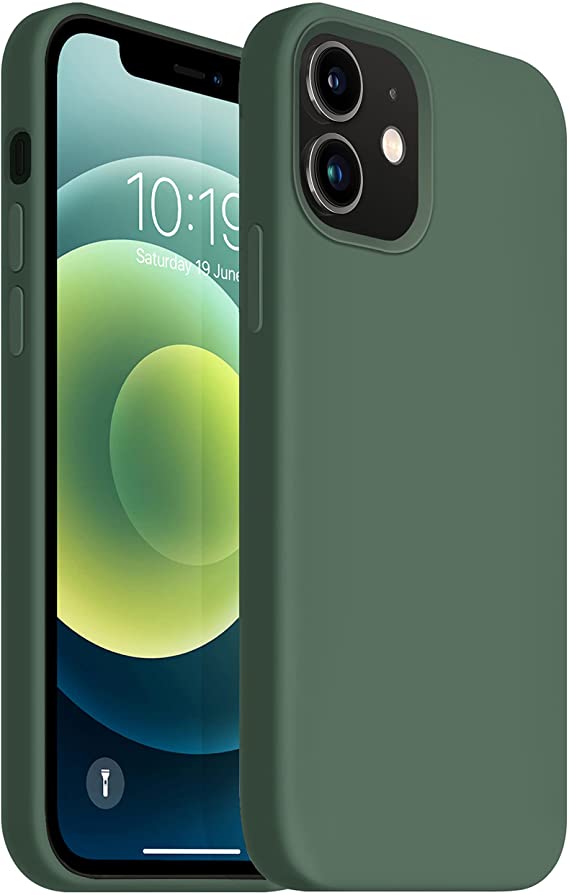 OUXUL Compatible with iPhone 12 Mini Case,Liquid Silicone Gel Rubber Phone Case,iPhone 12 Mini Case 2020 Cover 5.4 Inch Full Body Slim Soft Microfiber Lining Protective Case(Forest Green)