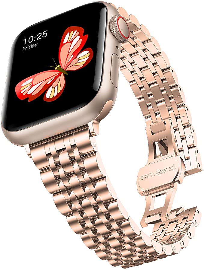 baozai Thin Band Compatible with Apple Watch Band 45mm/41mm 44mm/40mm 42mm/38mm, Women Slim Stainless Steel Metal Wristband for Apple Watch Series 7/6/5/4/3/2/1/SE