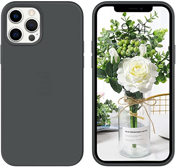 DUEDUE iPhone 12 Pro Max Case, Liquid Silicone Soft Gel Rubber Cover with Microfiber Cloth Lining Cushion Shockproof Full Body Protective Phone Case for iPhone 12 Pro Max 6.7", Space Gray