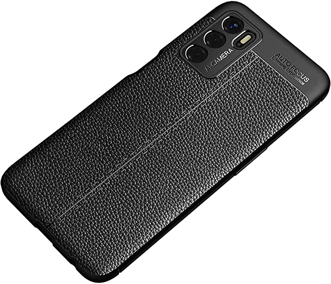 جراب Oppo A16 ، جراب خلفي بنمط جلد أصلي مقاوم للصدمات من ألياف الكربون المصقول - مقاوم للانزلاق - جراب عالي الجودة من GrabMobily - أسود