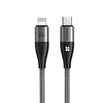 Promate USB-C to Lightning Cable, Fast Charging 20W Power Delivery Nylon Braided Lightning Cord with 480 Mbps Data Sync and 1.2m Anti-Tangle Cable for iPhone 12, iPad, AirPods Pro, iCord-PD20 Black