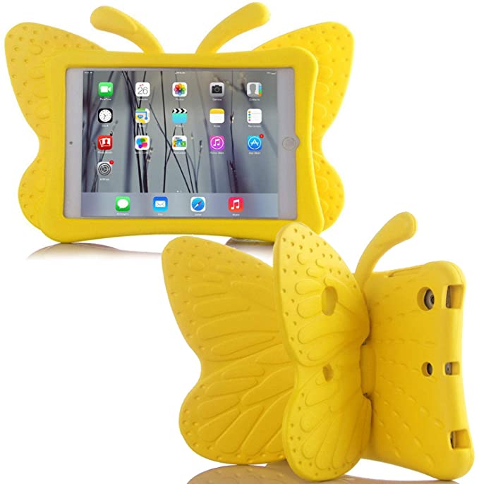 Simicoo iPad 7 8 10.2 3D Cute Butterfly Case for Kids Light Weight EVA Stand Shockproof Rugged Heavy Duty Kids Friendly iPad Cover for Kids iPad 10.2 iPad 7th 8th (Yellow)