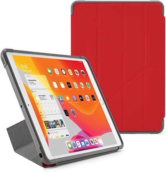 Pipetto iPad 10.2 Inch Case (8th Generation 2020/7th Generation 2019) Origami Shield | 5-in-1 Stand Position Shockproof TPU Cover | Red