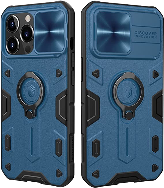 Nillkin Armor Case Compatible with iPhone 13 Pro Case, [Built in Kickstand & Camera Protector] Shockproof Hard PC & Soft Silicone Bumper Hybrid Cover Phone Case for iPhone 13 Pro 6.1'' Blue