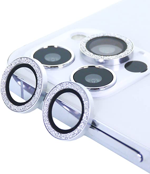 Lens Case for iPhone 12 Pro 6.1 Inch, [3 Pack] DMaos Diamond Glitter Ring Cover Circle Anti-Scratch Tempered Glass for Women - Silver