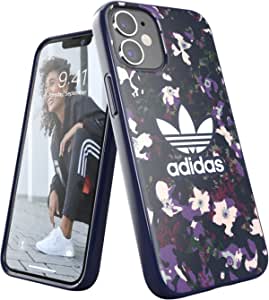 adidas Case Designed for iPhone 12 Mini 5.4, Drop d Cases, Shockproof Raised Edges, Original Snap Case Protective Case, Flowers/Purple/Navy