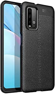 Xiaomi Poco M3, Flexible Rugged Armor Case with Brushed Carbon Fiber Pattern - Original New Case From GrabMobily - Heavy Duty Protection Cover - Slip-Resistant - Black
