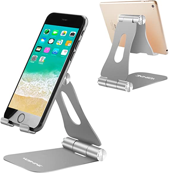 Cell Phone Stands Portable, YOSHINE Adjustable Tablet Stands: Desktop Aluminum Stand Holder Dock Compatible for iPad 2018 Pro 9.7, 10.5, Air Mini 4 3 2, Nexus, Tab, Phone, E-Reader (4-13'') - Grey