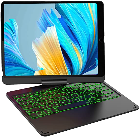 iPad Keyboard Case for 10.2/10.5 Inchs with 7 Colors Backlit,360° Rotating Wireless Bluetooth Keyboard Cover, Compatible iPad Pro/Air3/7th Gen/8th Gen,with Smart Sleep and Wake Function. (Black)