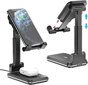 Dual Wireless Charger Phone Holder, COSOOS Foldable Wireless Charging Stand Pad for iPhone 12 Pro/12/SE 2020/11 Pro Max/Xs/X, Airpods Pro, Samsung Galaxy S10/S9/S8, Galaxy Buds (with Fast Adapter)