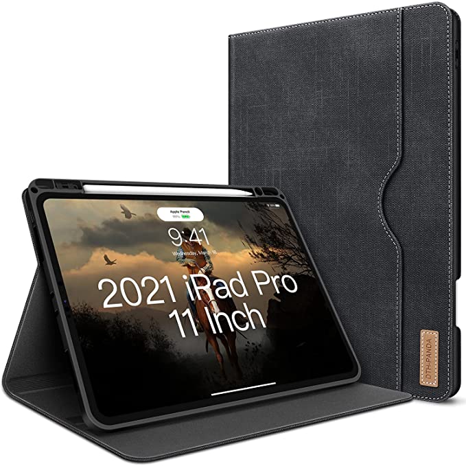 iPad Pro 11 Case 2020 New 2nd Generation Built-in with Pencil Holder PU Leather Folio Stand Smart Cover with Pocket Auto Sleep/Wake 【Support iPad Pencil Wireless Charging】