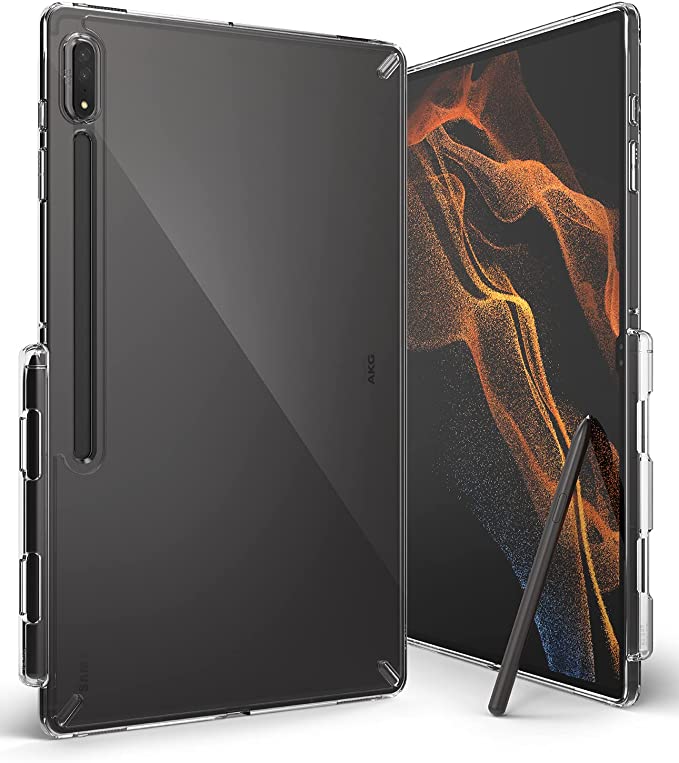Ringke Fusion Case Compatible with Samsung Galaxy Tab S8 Ultra (2022), Clear Hard Back Shockproof Flexible TPU Bumper with Built-in Stylus S Pen Holder - Transparent
