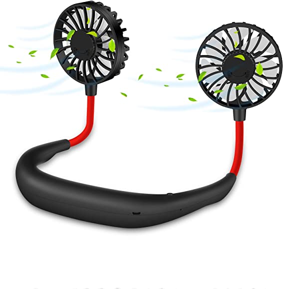 Portable Personal Hanging Neck Fan Rechargeable, iköer Small Wearable Cooling Fan Around Your Neck for Sport Outdoor Travel and More (Black)