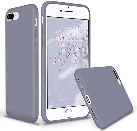 SURPHY Silicone iPhone 8 Plus Case/iPhone 7 Plus Case, Soft Liquid Silicone Rubber Slim Phone Case Cover with Microfiber Lining for Apple iPhone 7 Plus iPhone 8 Plus 5.5", Lavender Gray