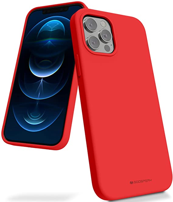 Goospery Liquid Silicone Case for iPhone 12 Pro Case, iPhone 12 Case (6.1 inches) Silky-Soft Touch Full Body Protection Shockproof Cover Case with Soft Microfiber Lining (Red) IP12P-SLC-RED