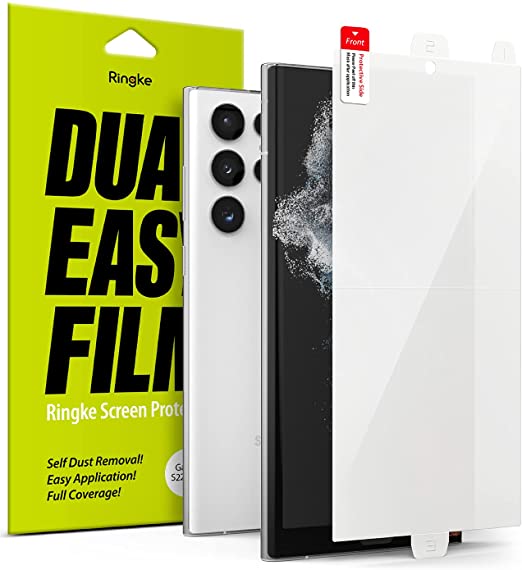 Ringke [2 Pack] Dual Easy Film Compatible with Samsung Galaxy S22 Ultra 5G, Premium Full Cover Film Easy Application Case Friendly Screen Protector
