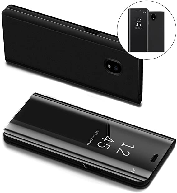 COTDINFORCA Samsung J7 Pro 2017 Case, Mirror Design Clear View Flip Bookstyle Luxury Protecter Shell with Kickstand Case Cover for Samsung Galaxy J7 Pro 2017 -J730. Flip Mirror: Black
