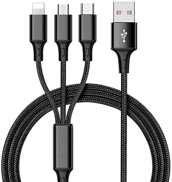 Nylon 3 in 1 fast Charging Cable for Type-C, Micro and iPhone Pins,Smart Charge 3 Port Data Charging Cable,power line(3 in 1 cable)