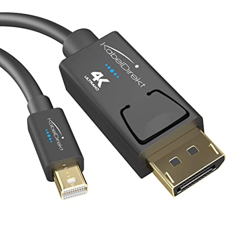 KabelDirekt – DisplayPort صغير (Thunderbolt) لكابل DisplayPort (DP صغير إلى DP) – 2 م (دقة UHD مع 4 ك/ 60 هرتز، إصدار 1.2، بالنسبة لجهازي الكمبيوتر وماك، ووصلة DP مع القفل، أسود)