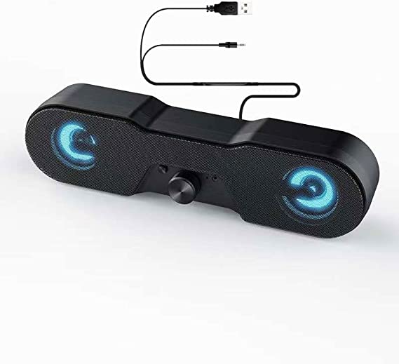 Desktop Audio Bar Speakers With LED Lights Effects, Volume Control & AUX port | For PC | HighEnd Speaker