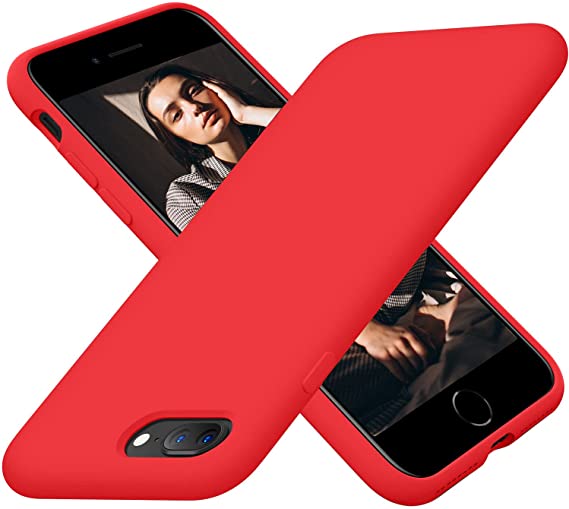 Cordking iPhone 8 Plus Case for Women, iPhone 7 Plus Case, Silicone Ultra Slim Shockproof Phone Case with [Soft Anti-Scratch Microfiber Lining], 5.5 inch, Bright Red