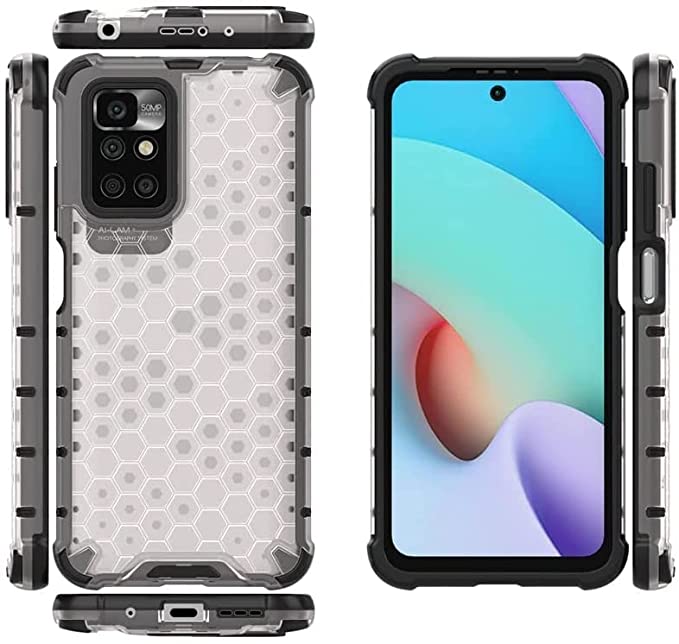 Case for Xiaomi Redmi 10 - premium quality cover From GrabMobily - Iron Man Shockproof Cover - Original New Case - Black Edges Transparent Beehive Back