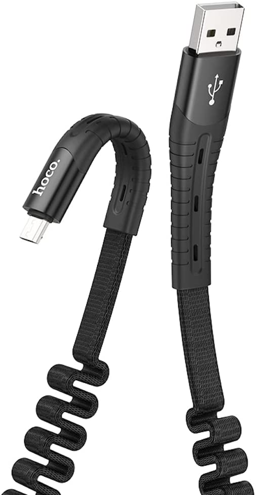 Hoco U78 - Cotton treasure elastic charging data cable (2.4A - 0.8M) - Micro-USB For Samsung Huawei Xiaomi Oppo - Black