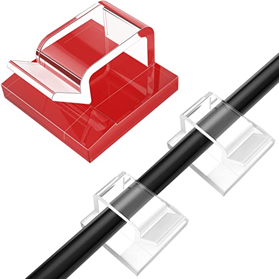 40Pcs Cable Clips, Fitnice Cable Organizer Cord Holder Adhesive Cord Management Sticky Wire Organizer Clips for Charger Cable Wire Holders for Desk, Wall, Car, Office, and Home (Clear)