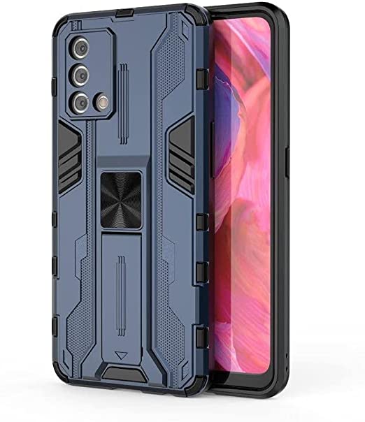 لهاتف Oppo A74 4G غطاء مسند أيرون مان متين ومقاوم للصدمات - غطاء مقاوم للصدمات شديد التحمل - غطاء أصلي جديد من GrabMobily - أزرق