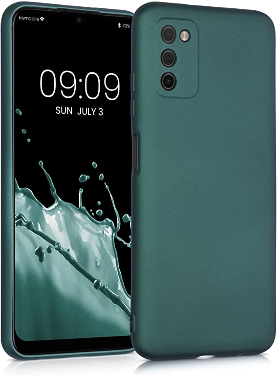 kwmobile TPU Case Compatible with Samsung Galaxy A03s - Case Soft Slim Smooth Flexible Protective Phone Cover - Metallic Teal