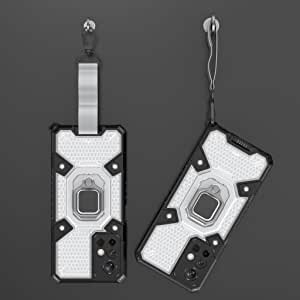 Case for Xiaomi Poco M4 Pro 5G Original New All-in-One Case from GrabMobily Dual Protection Shockproof Case - With Back Kickstand, Ring Hand Holder And Short Lanyard - Transparent & Black