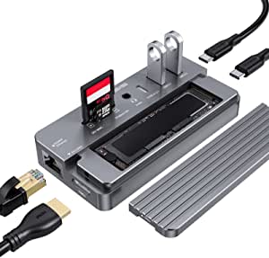 Acasis USB C hub, 10-in-1 hub with Hard Drive Enclosure Compatible with M.2 SSD, 4K HDMI, 100W PD Compatible for MacBook Pro(Air), iPad Pro, XPS, Spectre, Galaxy Note 10 or More (Gray)