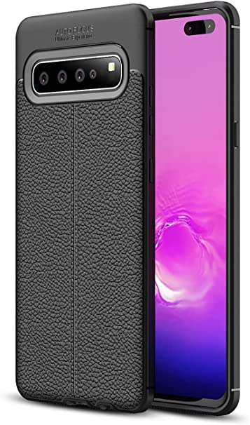 Case for Samsung Galaxy S10 5G, Flexible Rugged Armor Case with Brushed Carbon Fiber Pattern - Original New Case From GrabMobily - Heavy Duty Protection Cover - Slip-Resistant - Black