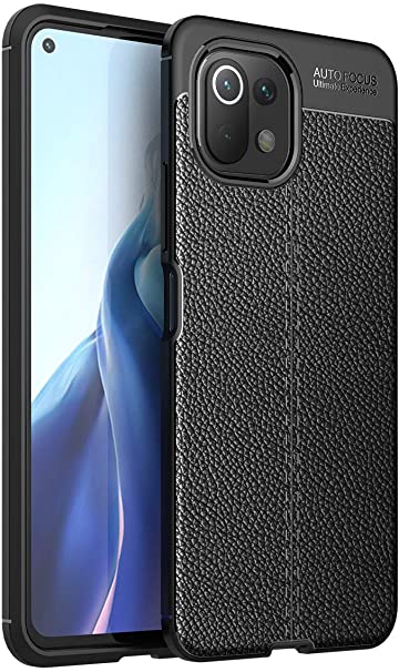 Xiaomi Mi 11 Lite, Shockproof Original Leather Pattern Back Case Cover Carbon Fiber From CompuMisr - Black