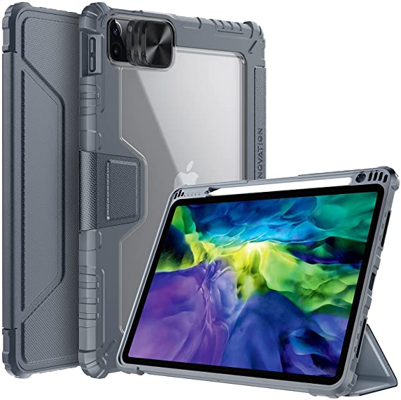 Nillkin Case for iPad Mini 6 2021, [Slide Camera Cover, Built-in Pencil Holder] PU Leather Protective Stand Cover with Auto Sleep/Wake - Gray