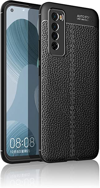 Huawei Nova 7, Shockproof Original Leather Pattern Back Case Cover Carbon Fiber From CompuMisr - Black