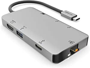 EZQuest USB-C Multimedia Hub Adapter 8 Ports (HDMI 4K 30Hz, 100W USB-C PD 3.0, Gigabit Ethernet, 3X USB 3.0, SD & Micro SD) for MacBook Air, MacBook Pro, XPS and More