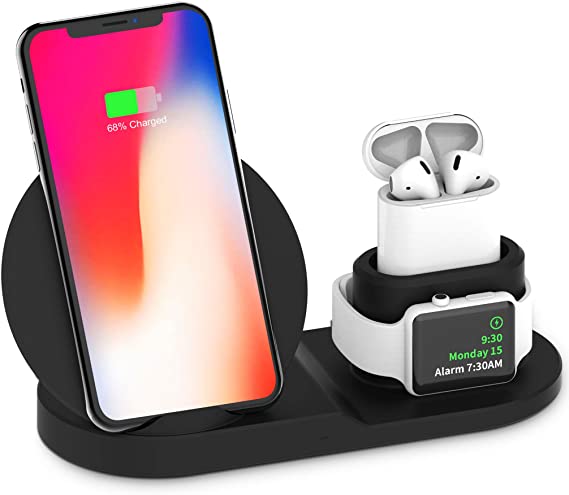 Wireless Charger, 3 in 1 Charging Station for Apple, Wireless Charging Stand Apple Watch Charger for Apple Watch and iPhone Airpod Compatible for iPhone X/XS/XR/Xs Max/8 Plus iWatch Airpods1 2..