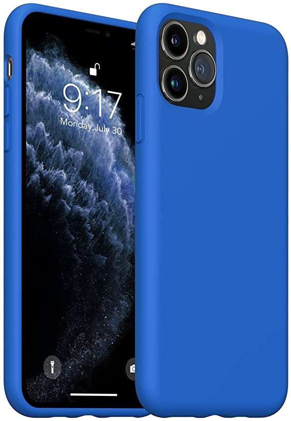OUXUL iPhone 11 Pro Max Case, Slim Liquid Silicone Case Compatible with iPhone 11 Pro Max 6.5 Inch, Full Body Microfiber Lining Protective Case (Klein Blue)