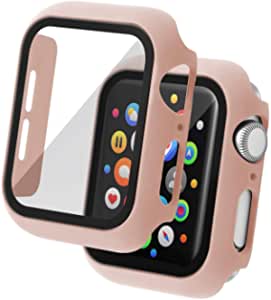 Insten Case Compatible with Apple Watch 44mm Series SE 6 5 4, Matte Hard Cover, Built in Tempered Glass Screen Protector, Full Protection, Pink