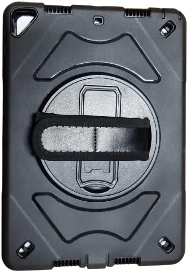 Cover Compatible with iPad 10.2inch 2021 2020 2019 (9th/8th / 7th Generation) 360 Degree Swivel Kickstand PC + Silicone with Hand Strap Case Ultra Hybrid Shockproof Full-Body Protective - Black