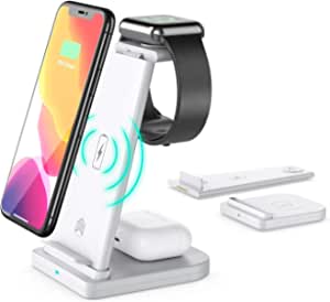 UEQ Wireless Charger 3 in 1 Fast Wireless Charging Stand Qi Certified Phones Charging Dock Station 15W for iPhone 13/12/11/Pro/Pro Max/Mini/XS/XS Max/XR/X/8P,AirPods Pro/2,iWatch Series,Samsung(White)